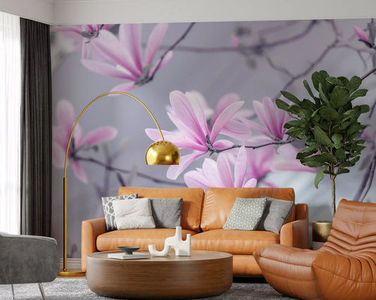 Abstract Pink Floral Branches Wall Mural