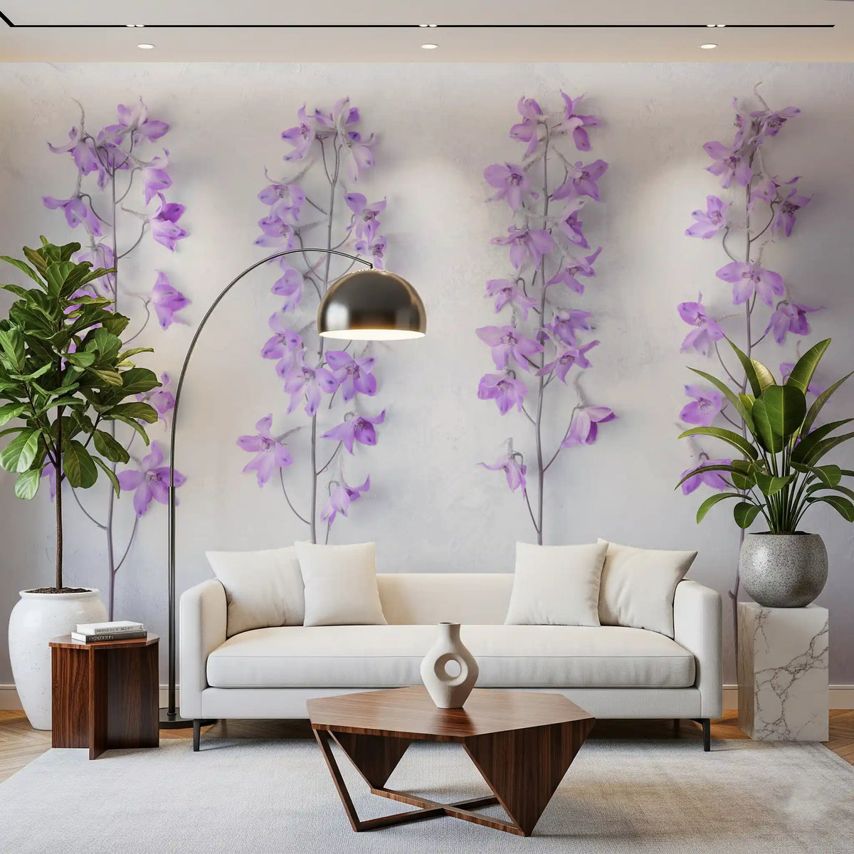 Abstract Lavender Floral Stems Wall Mural