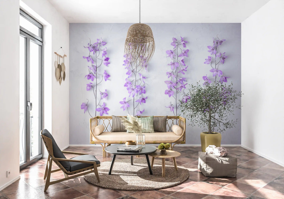 Abstract Lavender Floral Stems Wall Mural