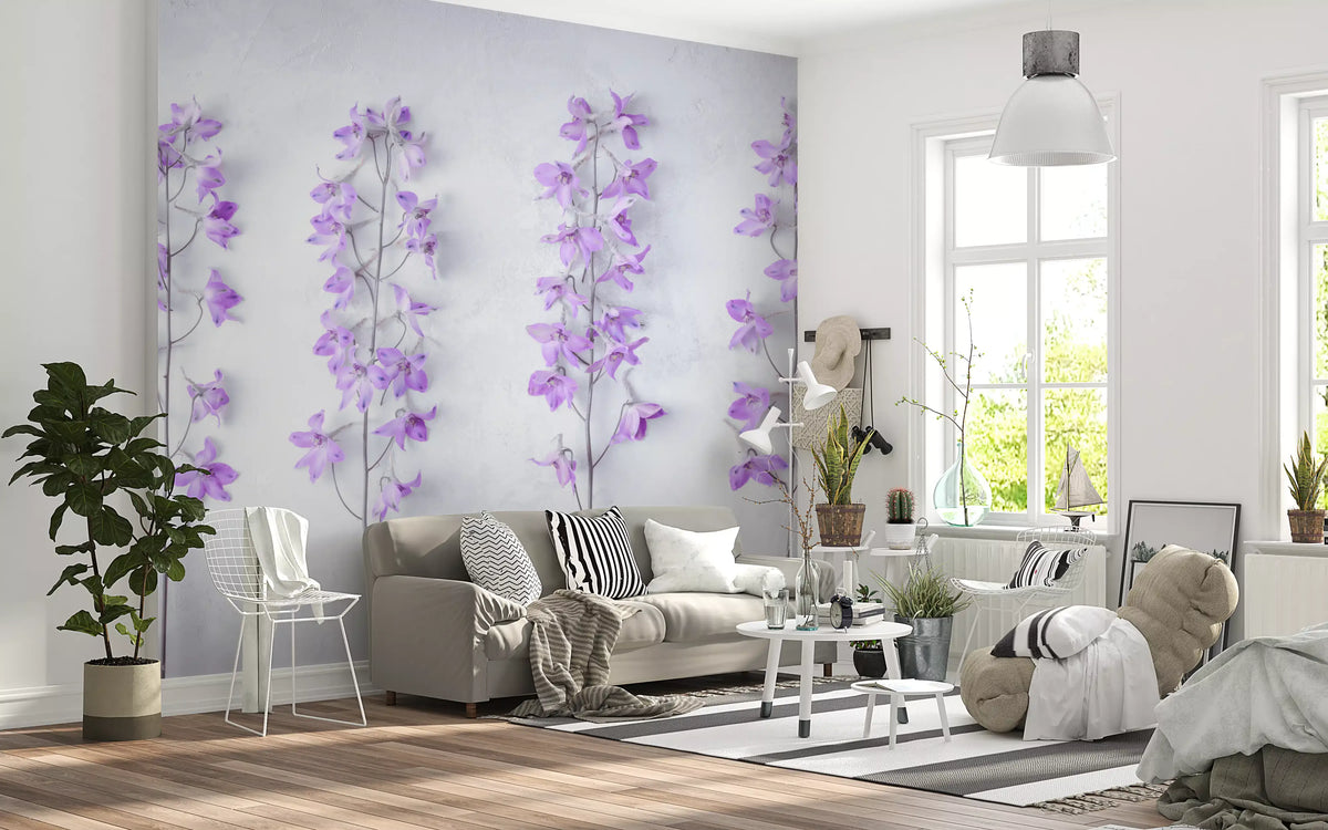 Abstract Lavender Floral Stems Wall Mural