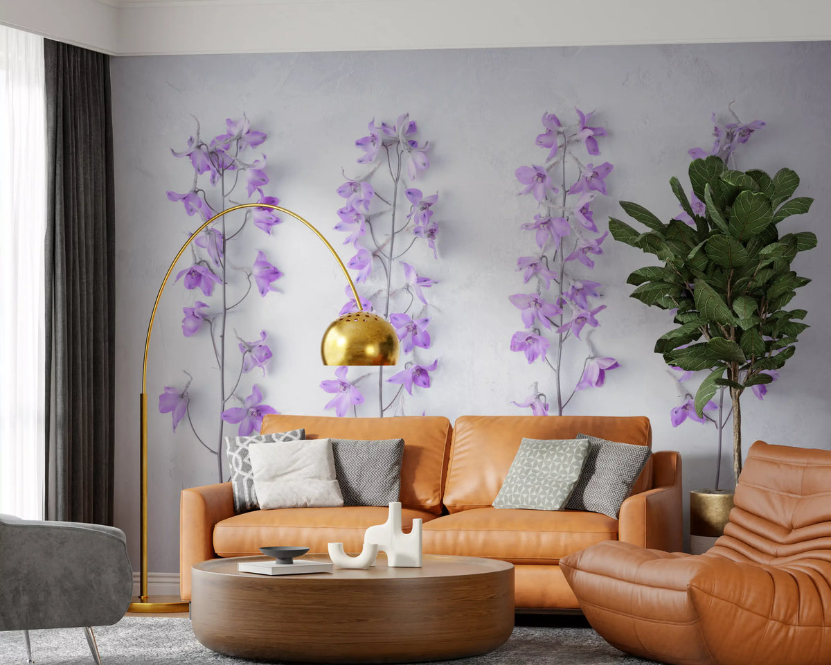 Abstract Lavender Floral Stems Wall Mural