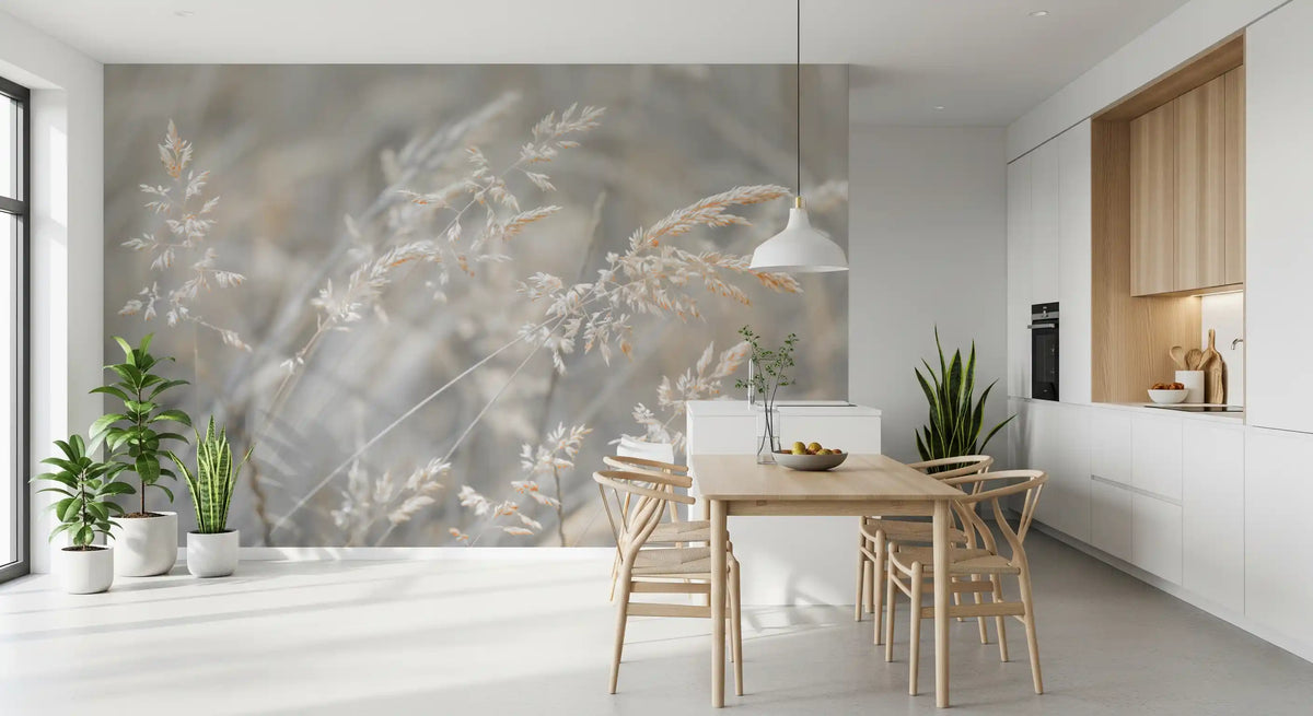 Ethereal Grass Wisps in Muted Tones Wall Mural