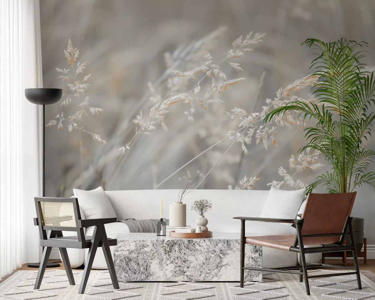 Ethereal Grass Wisps in Muted Tones Wall Mural