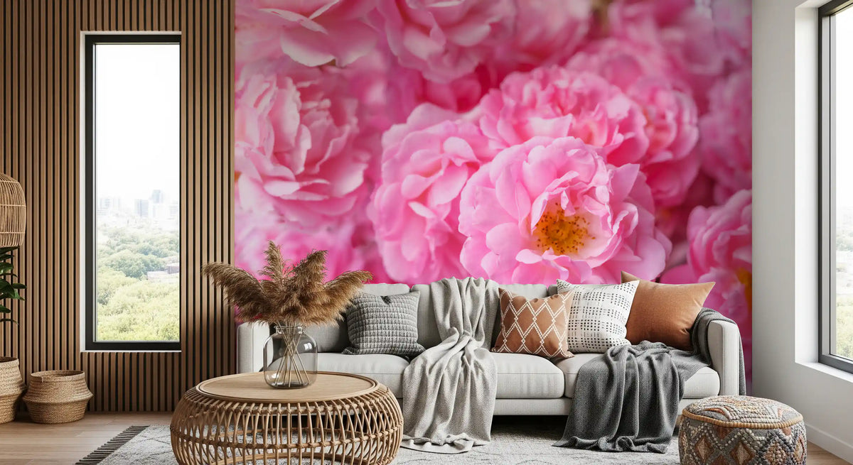 Soft Pink Peony Bloom Field Wall Mural