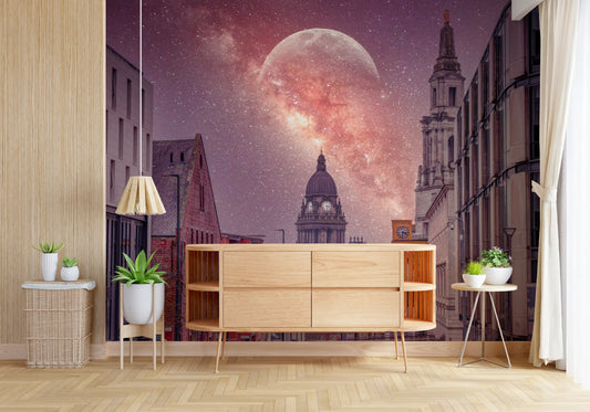 Cosmic Cityscape Architectural Vista Wall Mural
