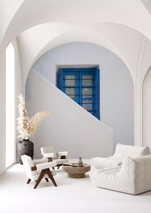 Minimalist Mediterranean Plaster and Shutter Wall Mural
