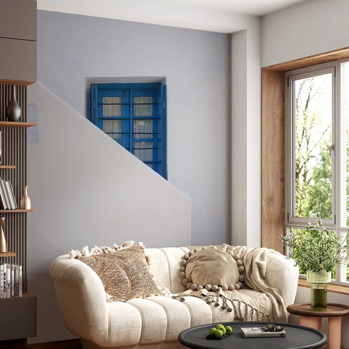 Minimalist Mediterranean Plaster and Shutter Wall Mural