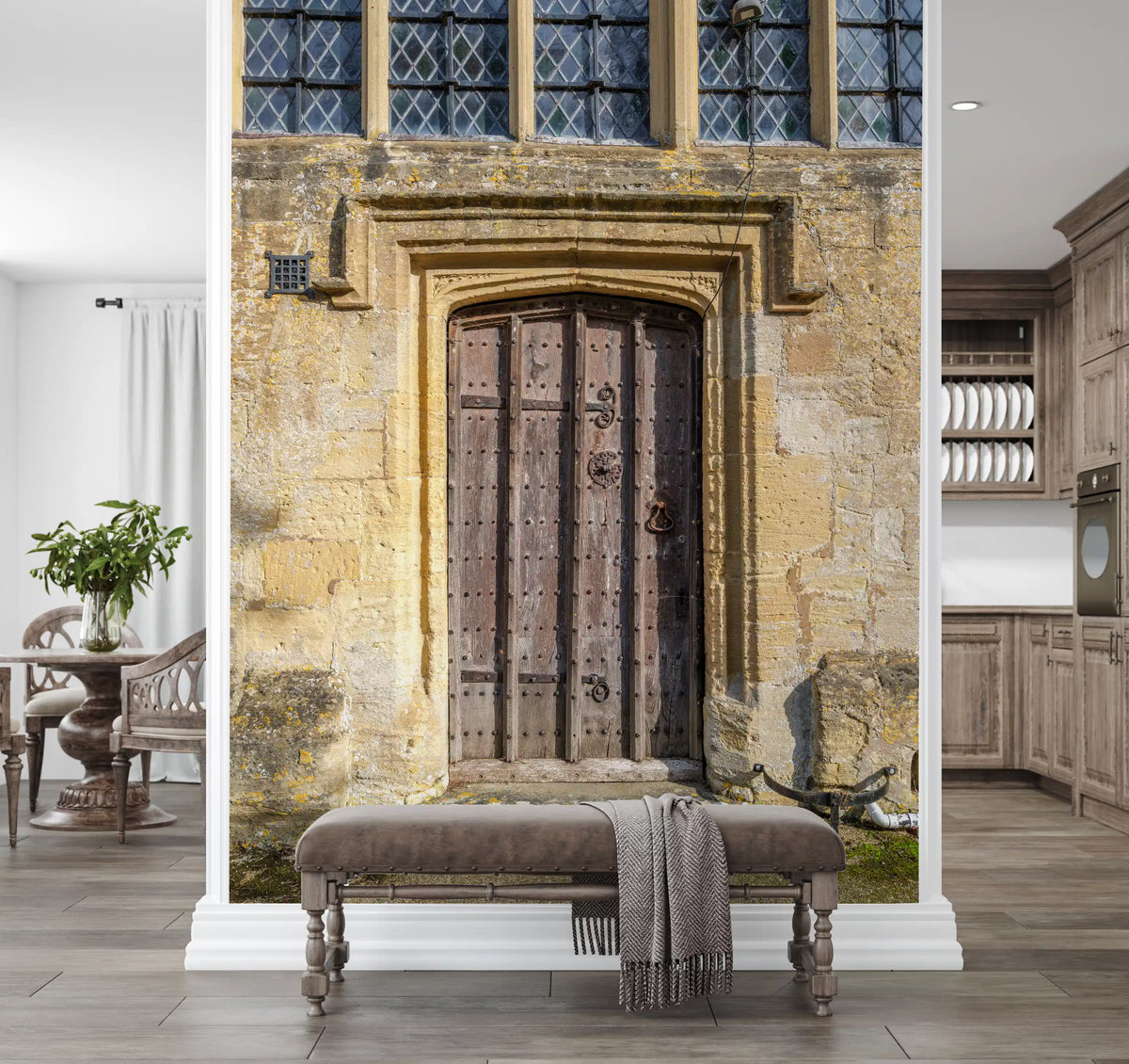 Aged Masonry and Timber Gate Wall Mural
