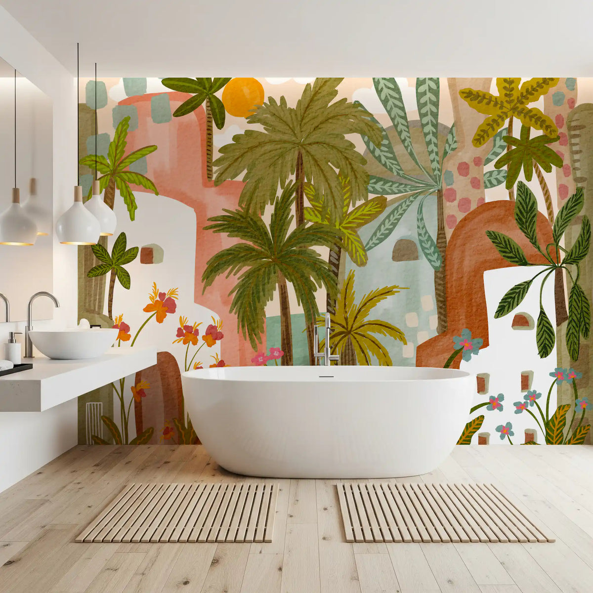Mediterranean Palm Oasis Wall Mural