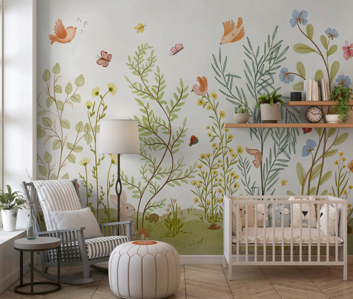 Enchanted Meadow Botanical Scene Wall Mural