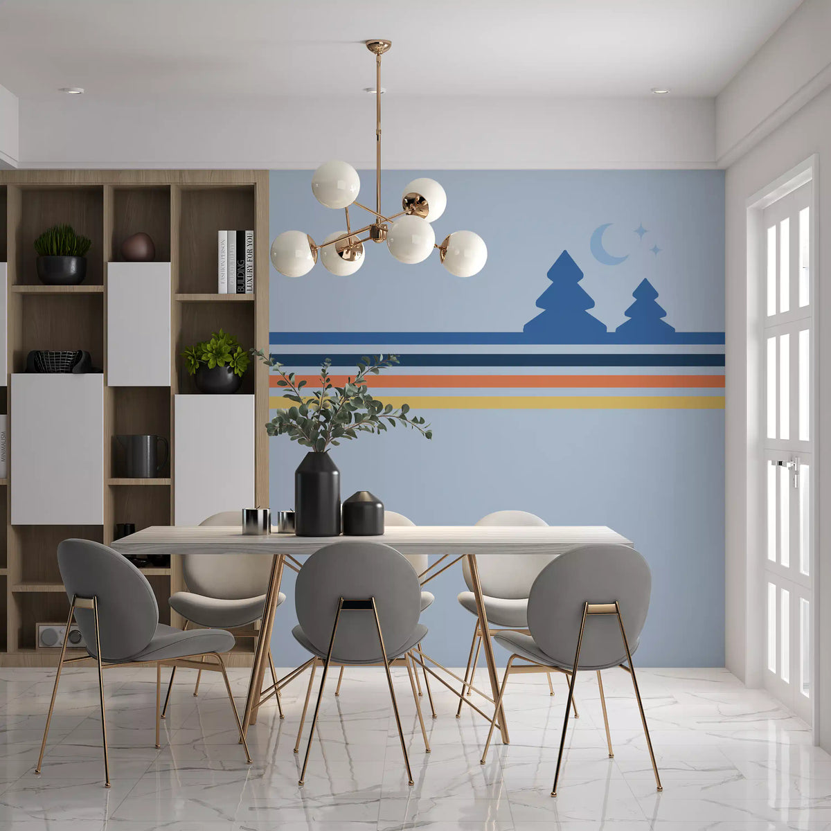 Minimalist Night Forest Horizon Wall Mural
