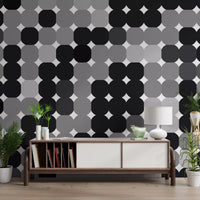 Monochrome Geometric Dot Grid Wall Mural