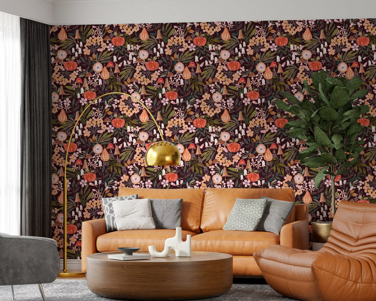 Autumn Harvest Botanical Pattern Wallpaper⁠