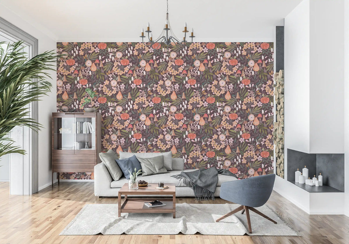 Autumn Harvest Botanical Pattern Wallpaper⁠