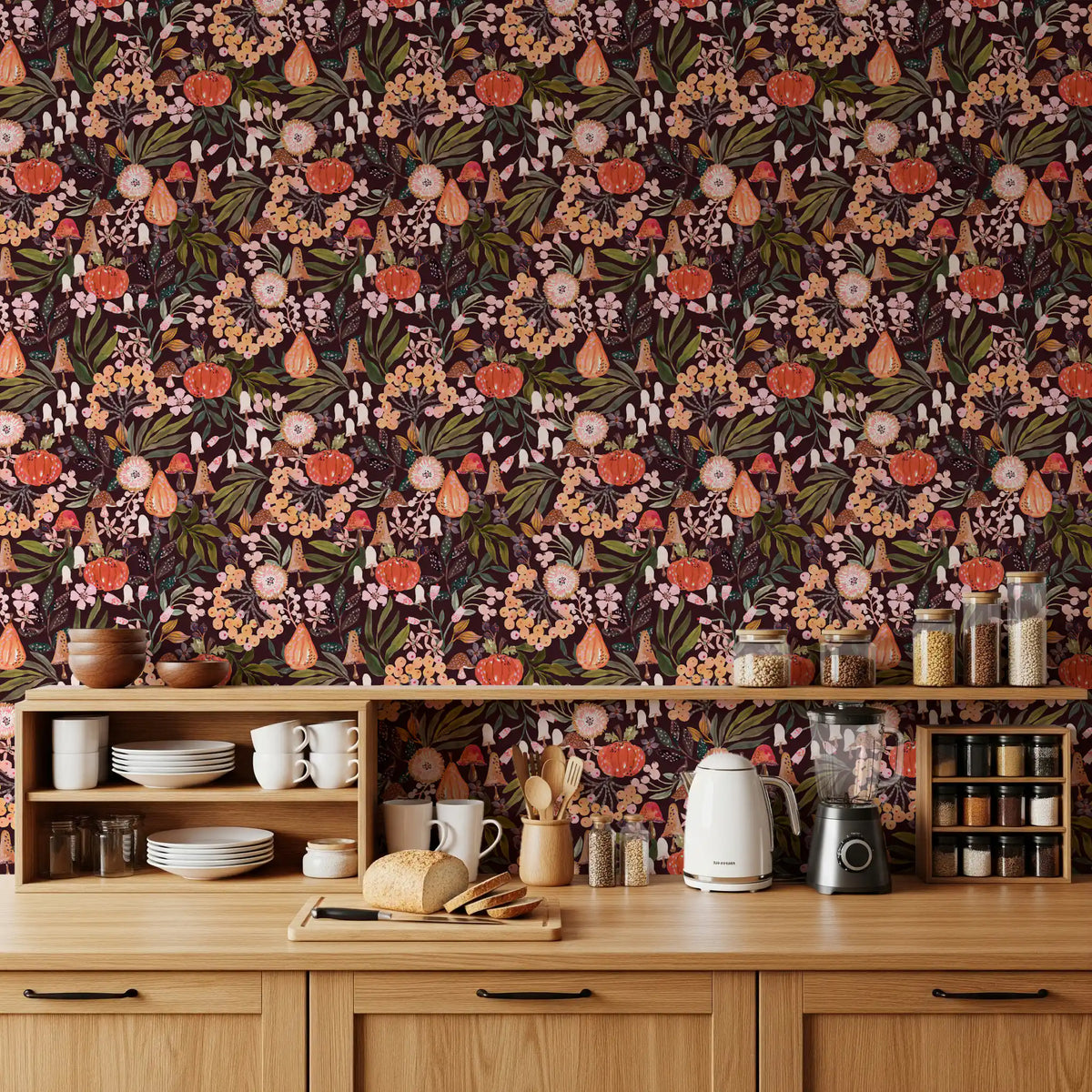 Autumn Harvest Botanical Pattern Wallpaper⁠