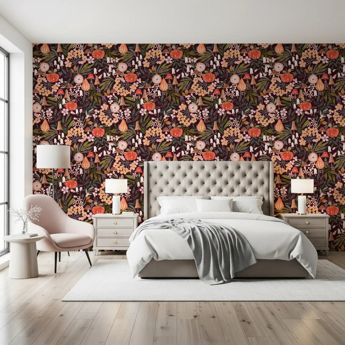 Autumn Harvest Botanical Pattern Wallpaper⁠
