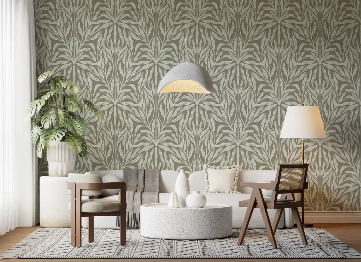 Neutral Botanical Leaf Symmetry Wallpaper⁠