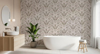 Cream and Beige Botanical Damask Wallpaper⁠