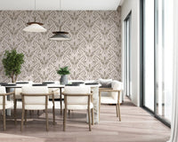 Cream and Beige Botanical Damask Wallpaper⁠