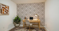 Cream and Beige Botanical Damask Wallpaper⁠