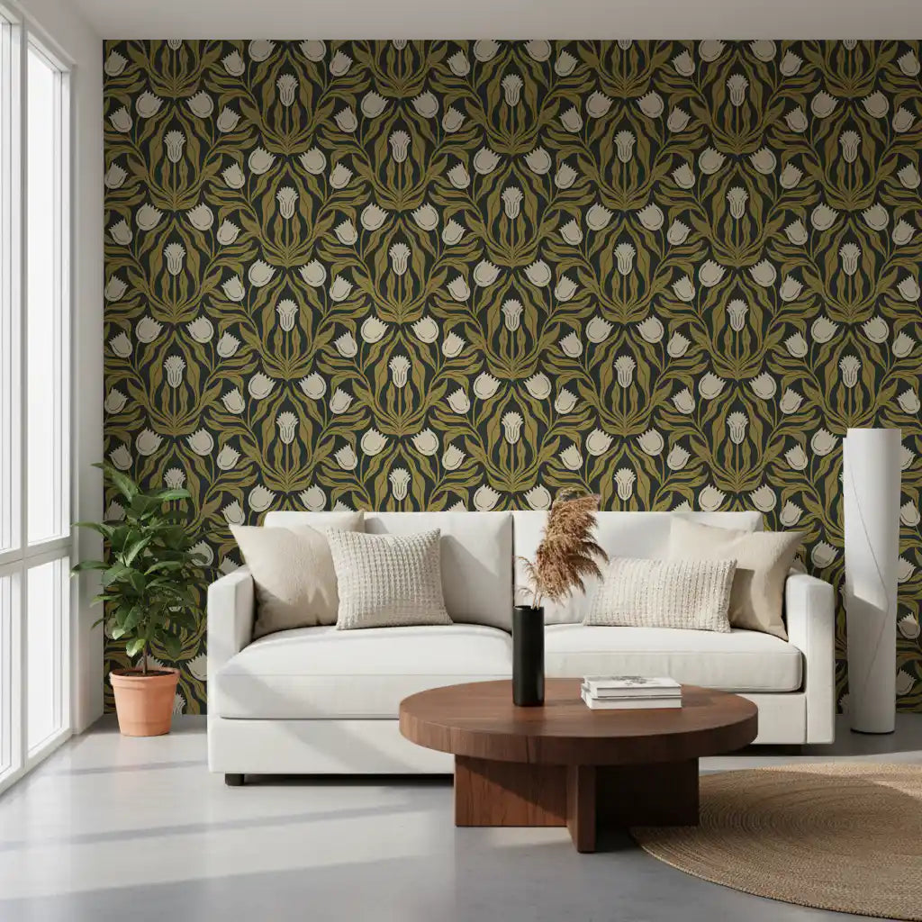 Art Nouveau Tulip Botanical Pattern Wallpaper⁠