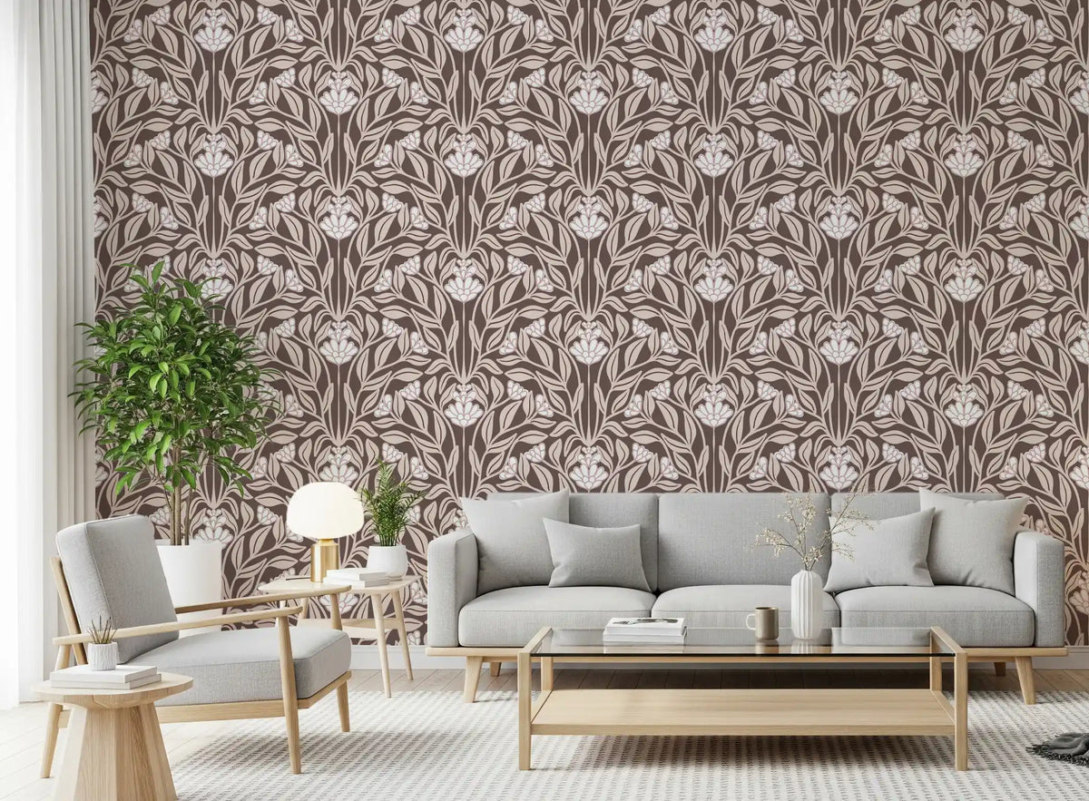 Monochromatic Botanical Garden Damask Wallpaper⁠