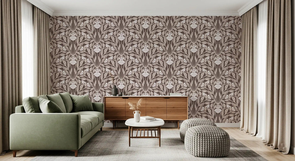 Monochromatic Botanical Garden Damask Wallpaper⁠