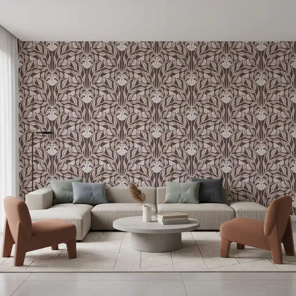 Monochromatic Botanical Garden Damask Wallpaper⁠