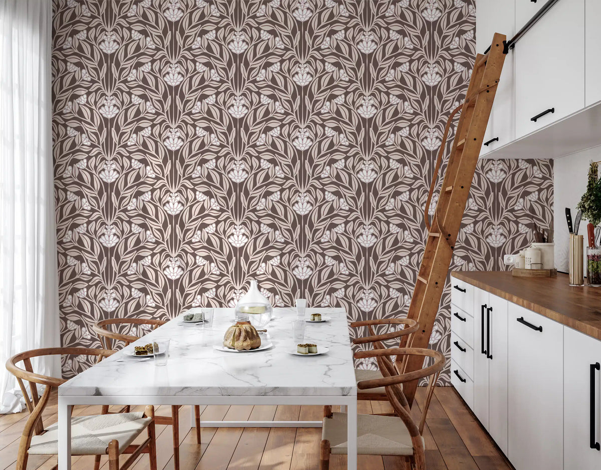 Monochromatic Botanical Garden Damask Wallpaper⁠