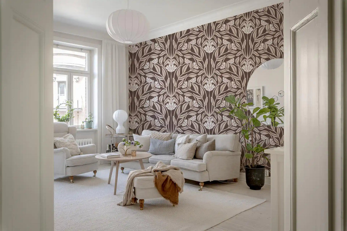 Monochromatic Botanical Garden Damask Wallpaper⁠