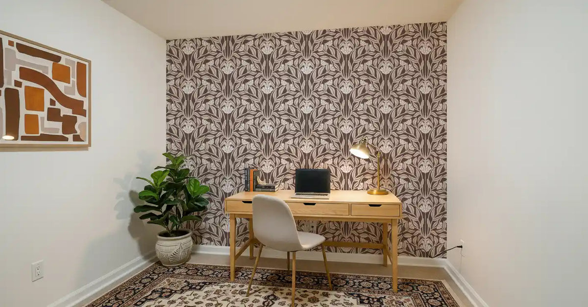 Monochromatic Botanical Garden Damask Wallpaper⁠