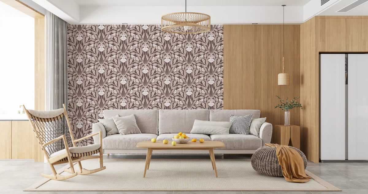 Monochromatic Botanical Garden Damask Wallpaper⁠