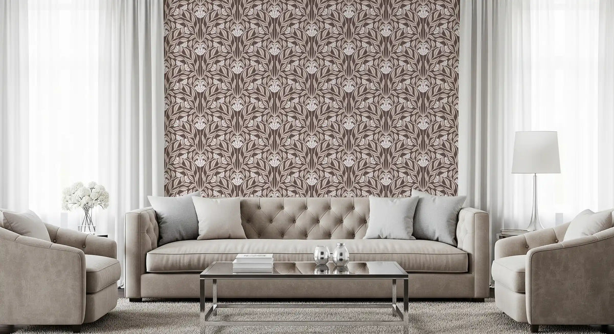 Monochromatic Botanical Garden Damask Wallpaper⁠