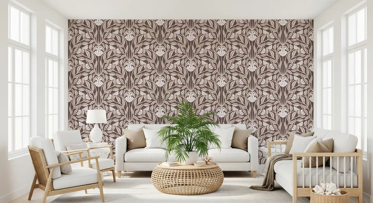 Monochromatic Botanical Garden Damask Wallpaper⁠
