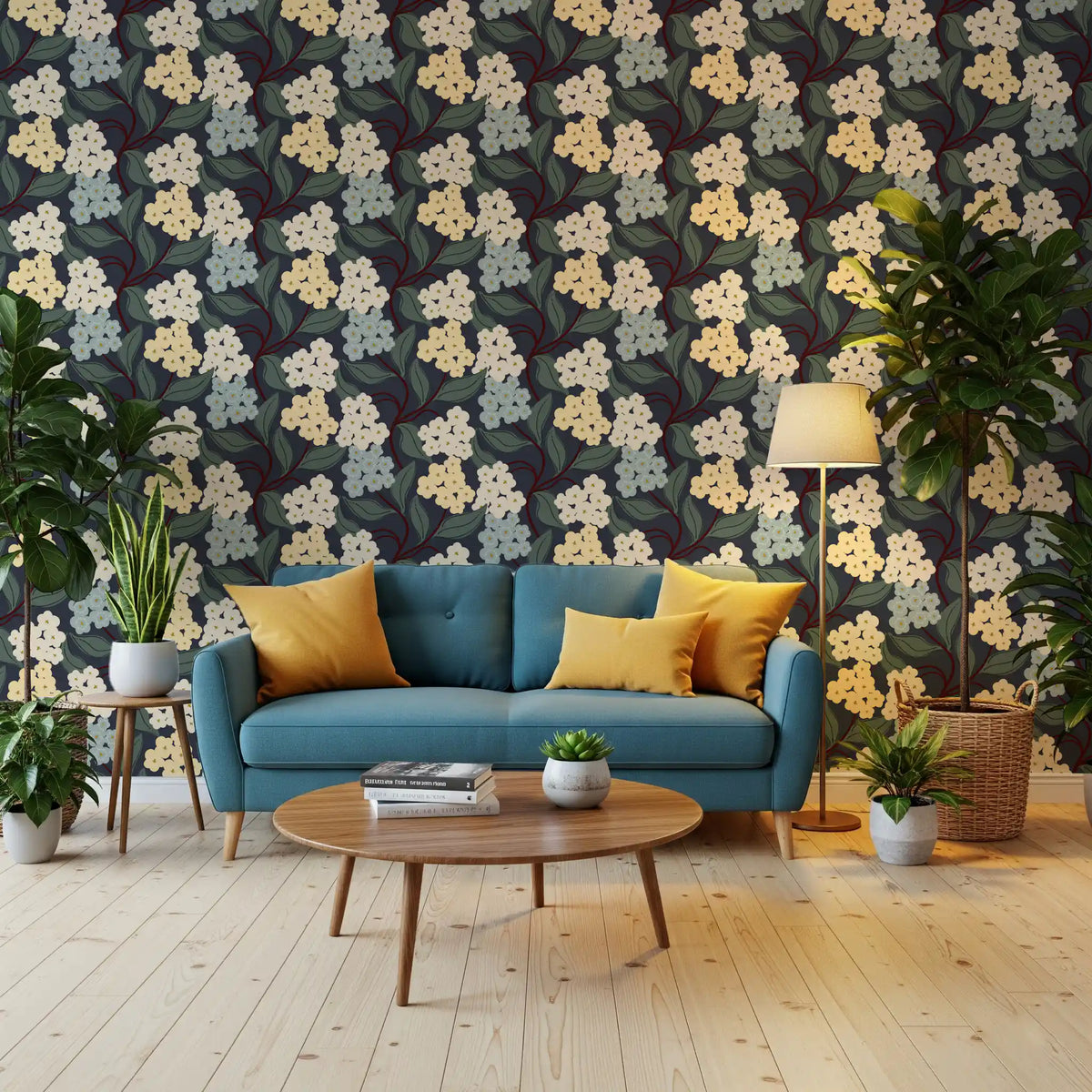 Midnight Meadow Botanical Clusters Wallpaper⁠