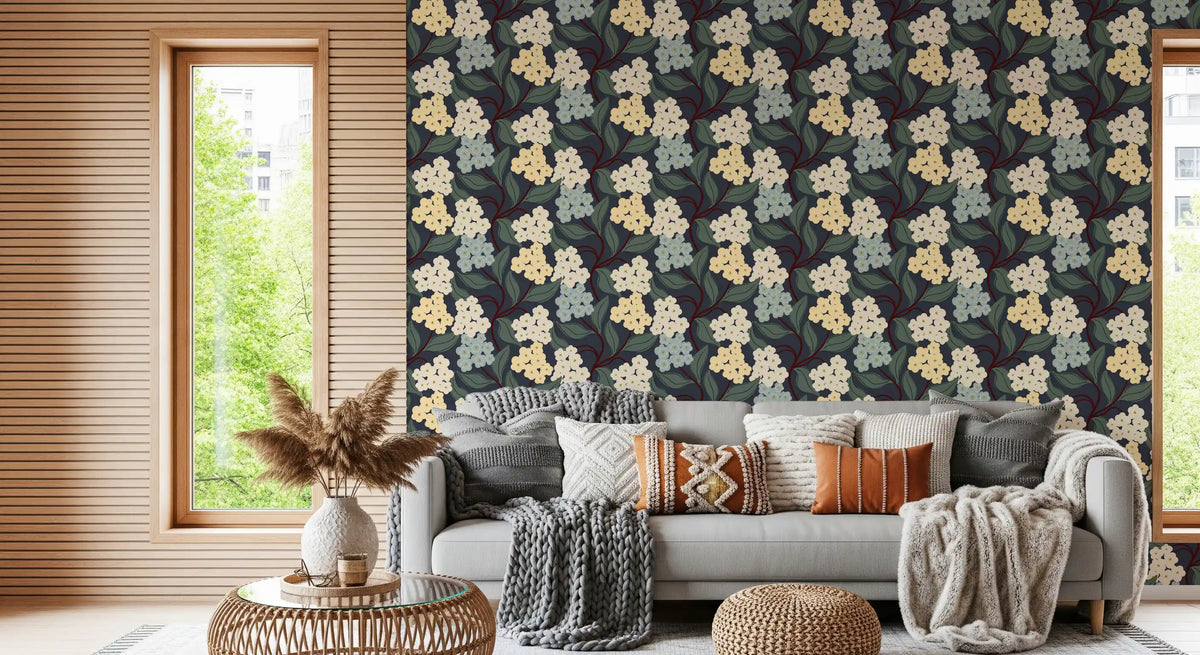 Midnight Meadow Botanical Clusters Wallpaper⁠