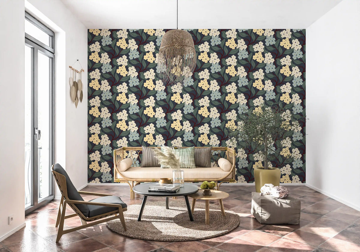 Midnight Meadow Botanical Clusters Wallpaper⁠