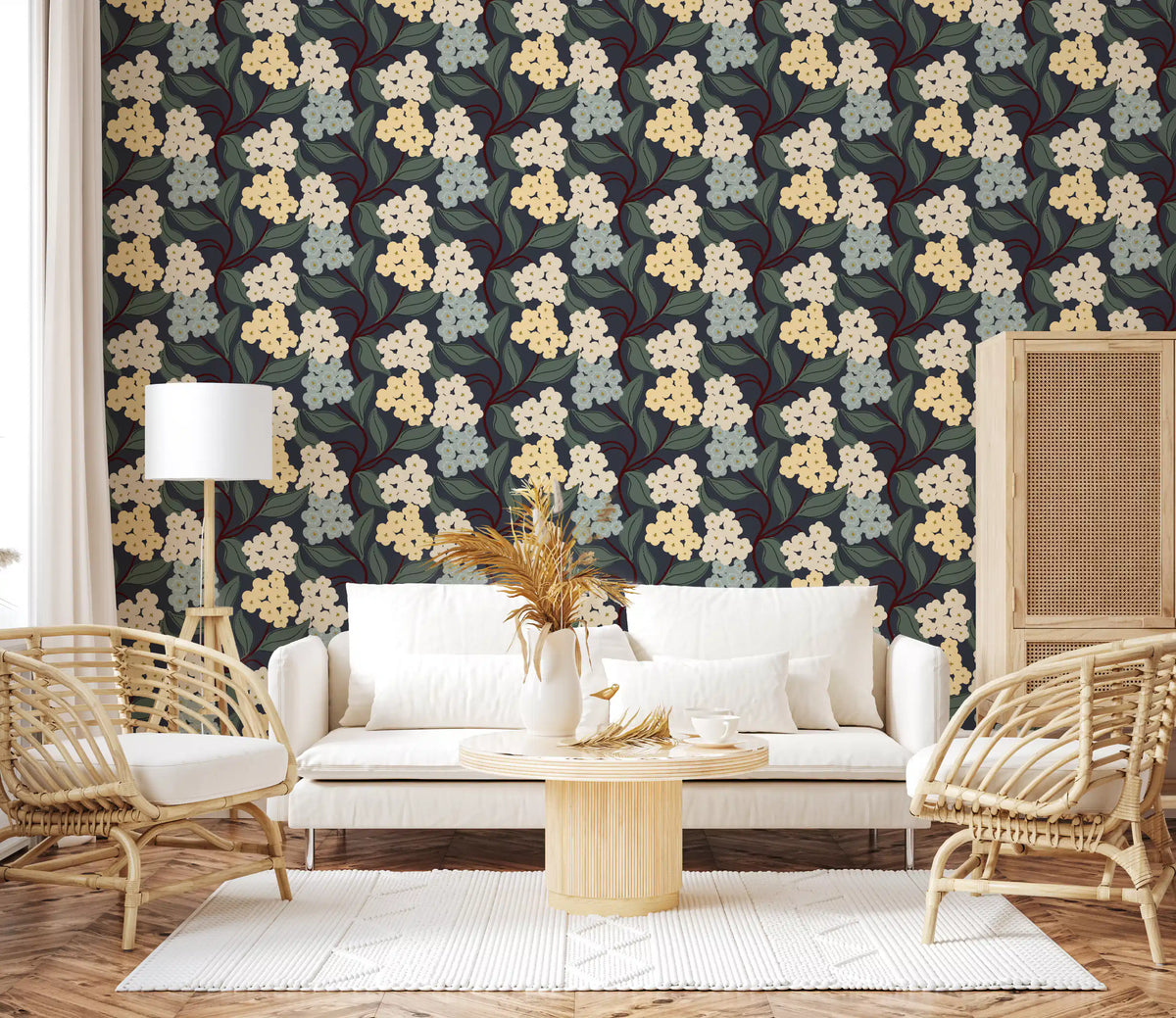 Midnight Meadow Botanical Clusters Wallpaper⁠