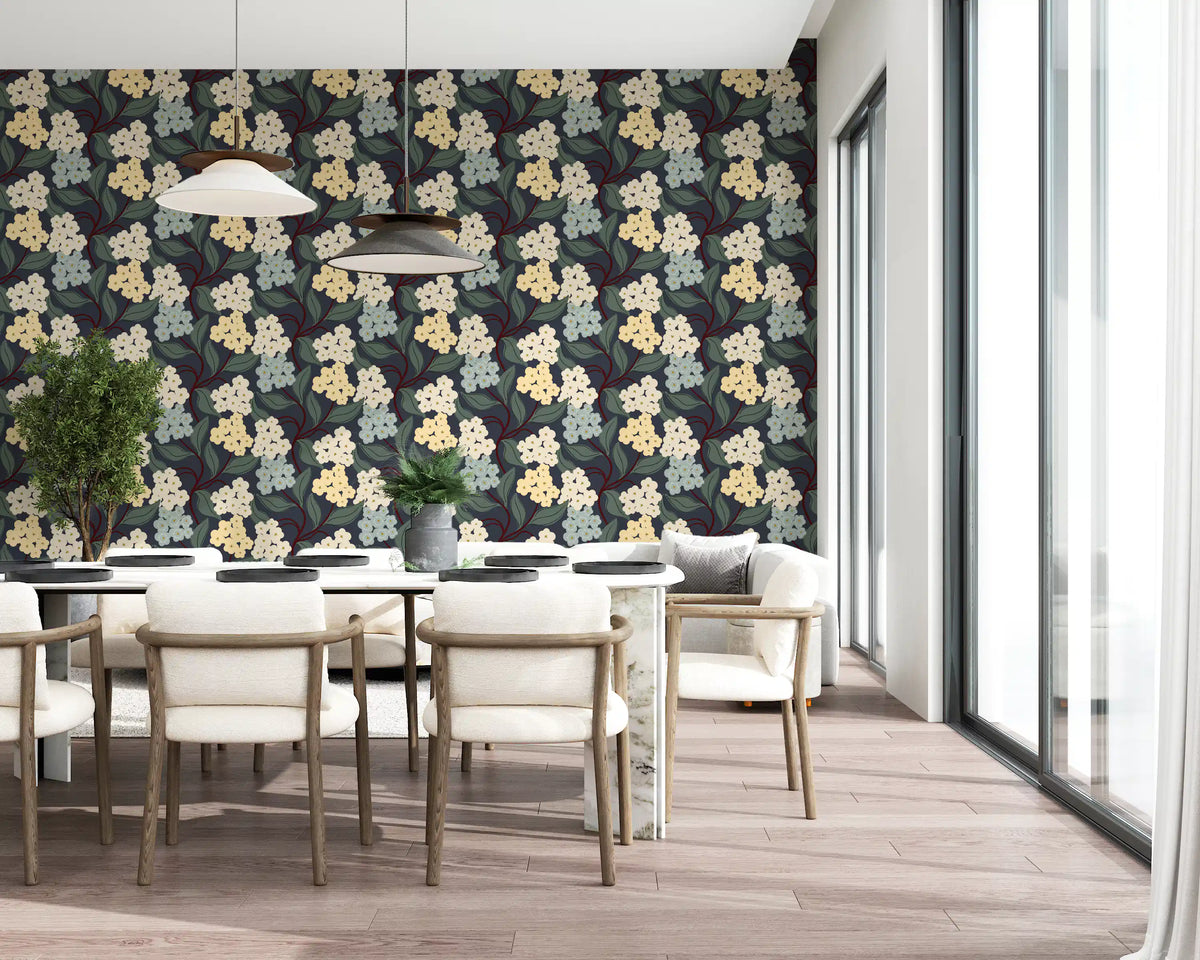 Midnight Meadow Botanical Clusters Wallpaper⁠
