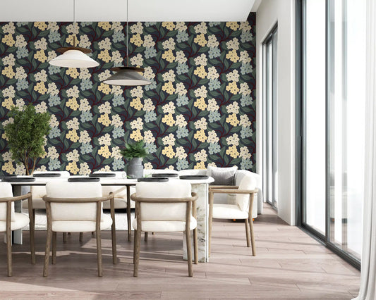 Midnight Meadow Botanical Clusters Wallpaper⁠