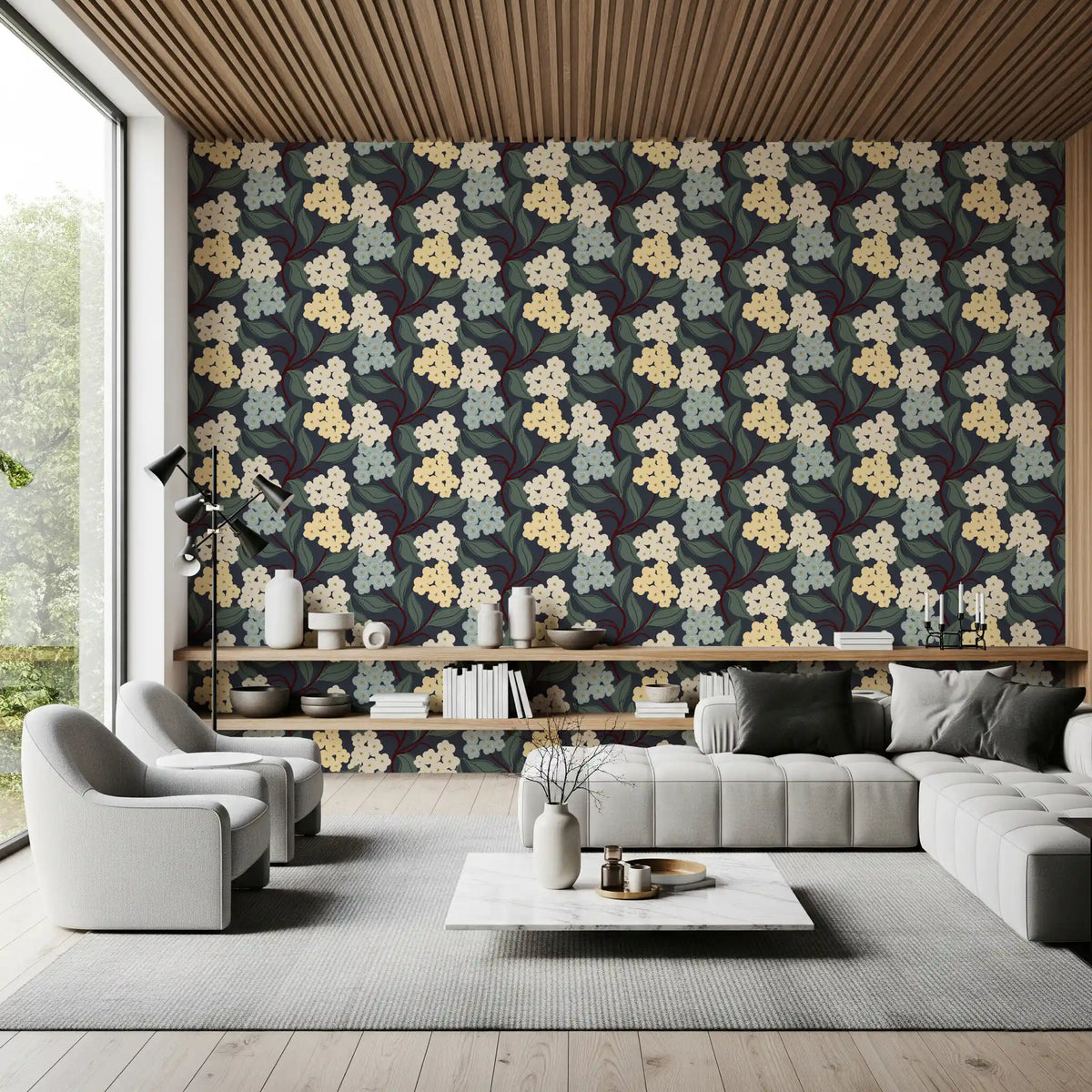 Midnight Meadow Botanical Clusters Wallpaper⁠