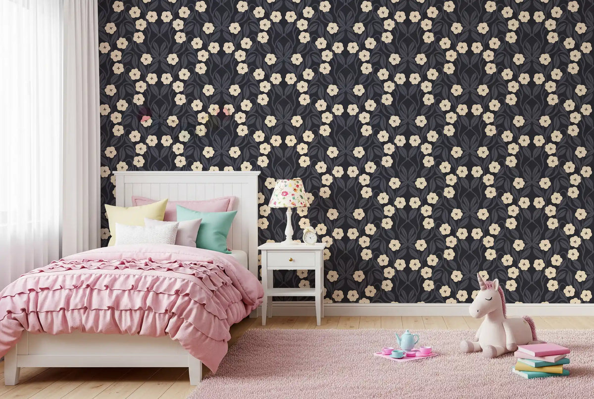 Minimalist Charcoal Floral Symmetry Wallpaper⁠