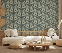 Sage Botanical Scroll Damask Wallpaper⁠