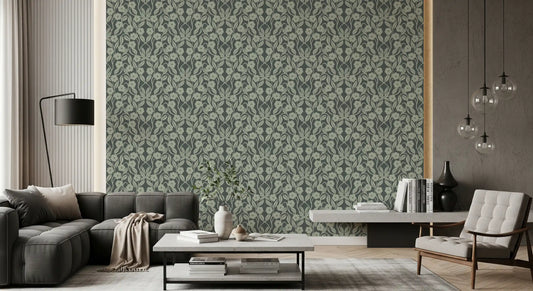 Sage Botanical Scroll Damask Wallpaper⁠