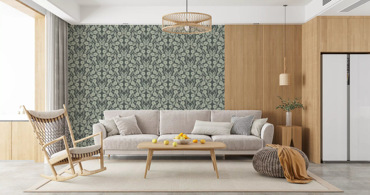 Sage Botanical Scroll Damask Wallpaper⁠