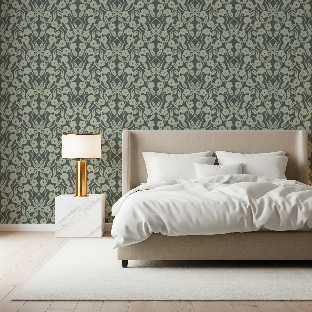 Sage Botanical Scroll Damask Wallpaper⁠