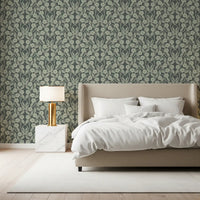 Sage Botanical Scroll Damask Wallpaper⁠