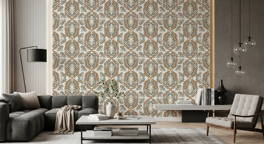 Watercolor Botanical Wreath Motif Wallpaper⁠