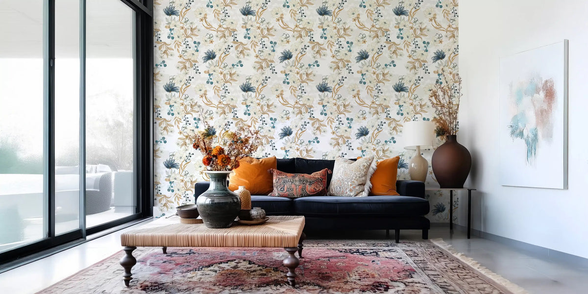 Muted Floral Botanical Pattern Wallpaper⁠