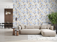 Watercolor Blue and Beige Floral Botanical Wallpaper⁠